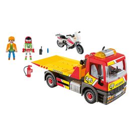 Abschleppwagen mit Motorrad und zwei Spielfiguren