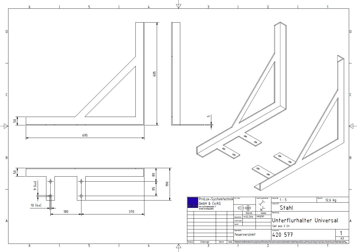 Unterflurhalter-Universal-Set, 2 St., feuerverzinkt